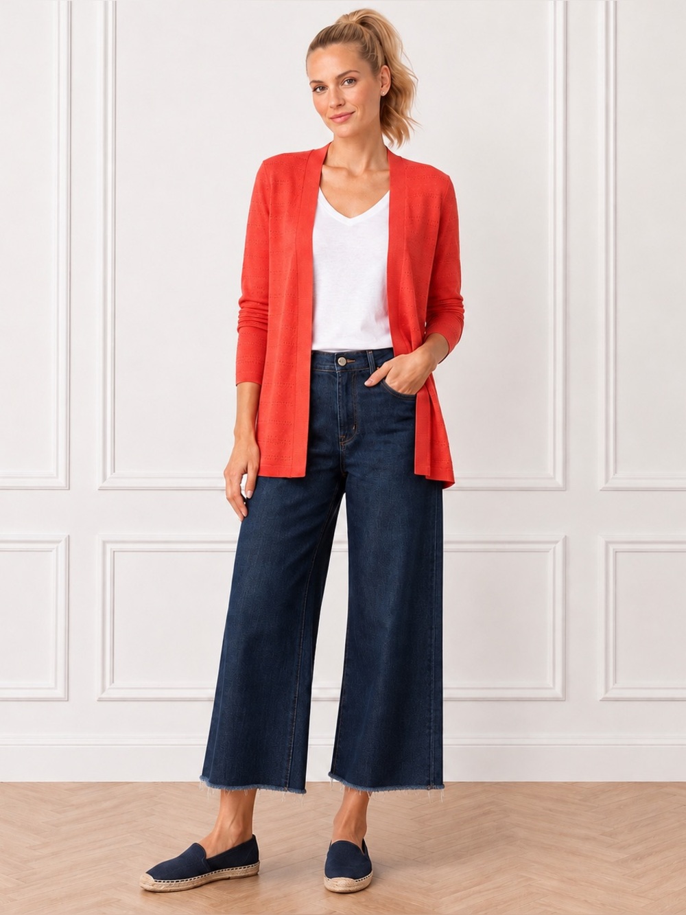 Talbots Womens PP Petite Coral Open Front Knit Lightweight Cardigan Sweater
